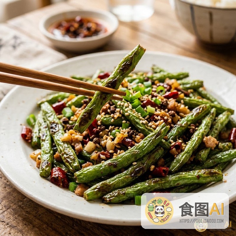 干煸四季豆AI高清菜品图 - 外卖风