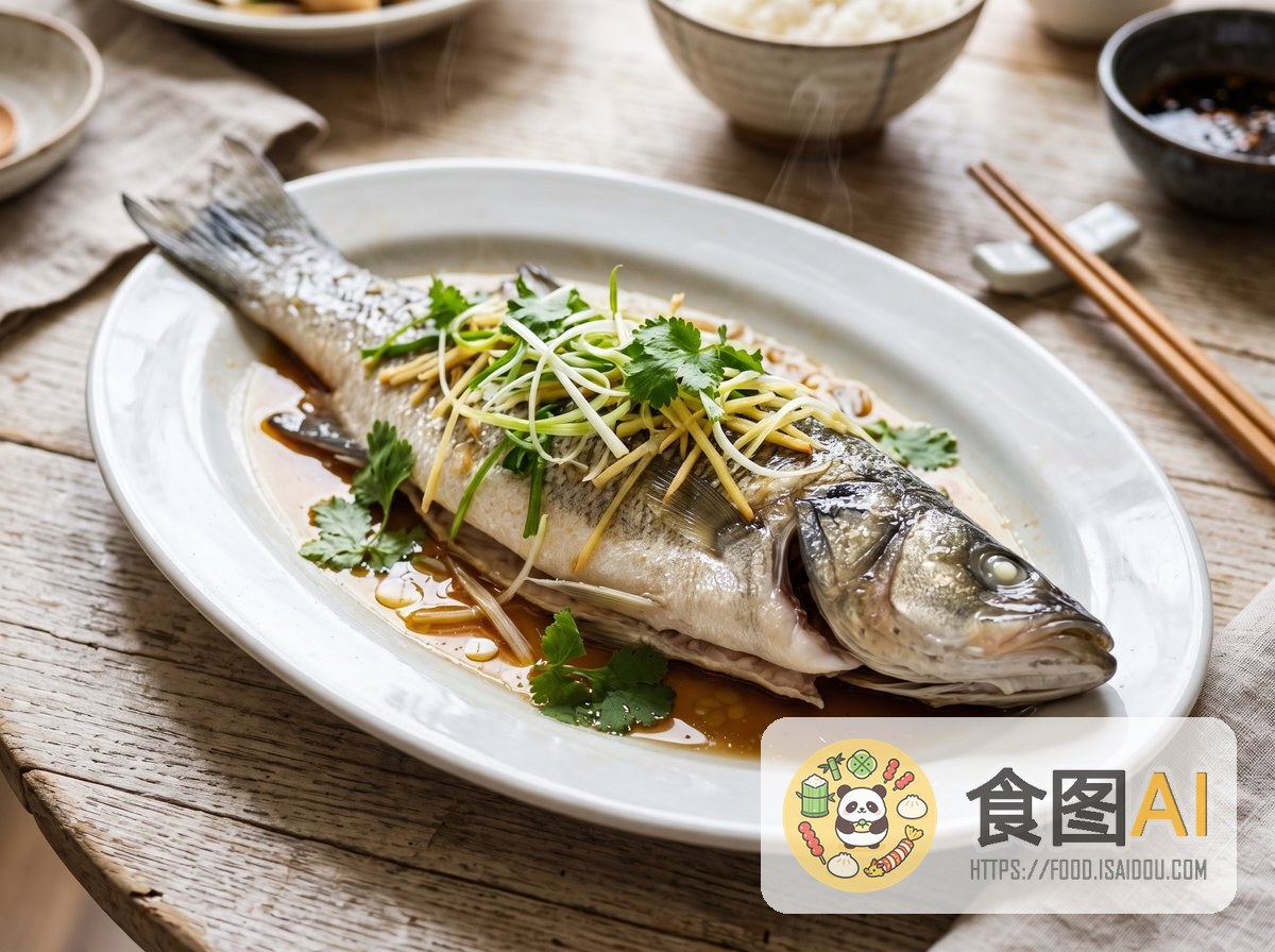 清蒸鲈鱼AI高清菜品图 - 餐厅风