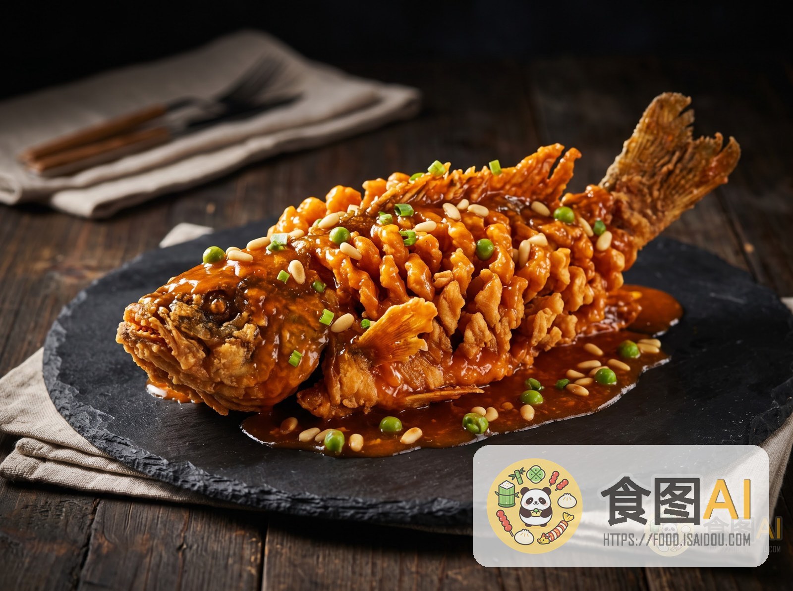 松鼠桂鱼AI高清菜品图 - 餐厅风
