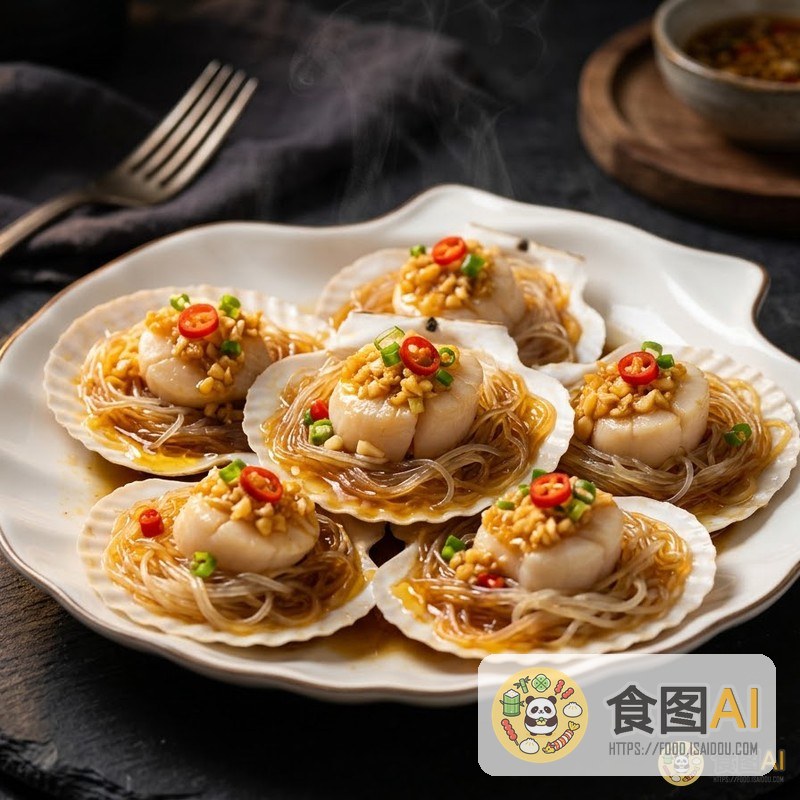 蒜蓉粉丝蒸扇贝AI高清菜品图 - 餐厅风