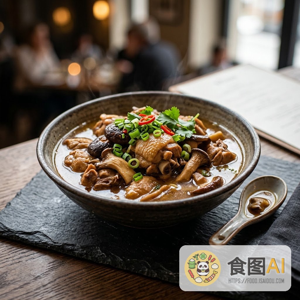 小鸡炖蘑菇AI高清菜品图 - 餐厅风