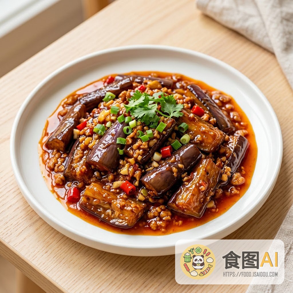 鱼香茄子AI高清菜品图 - 外卖风