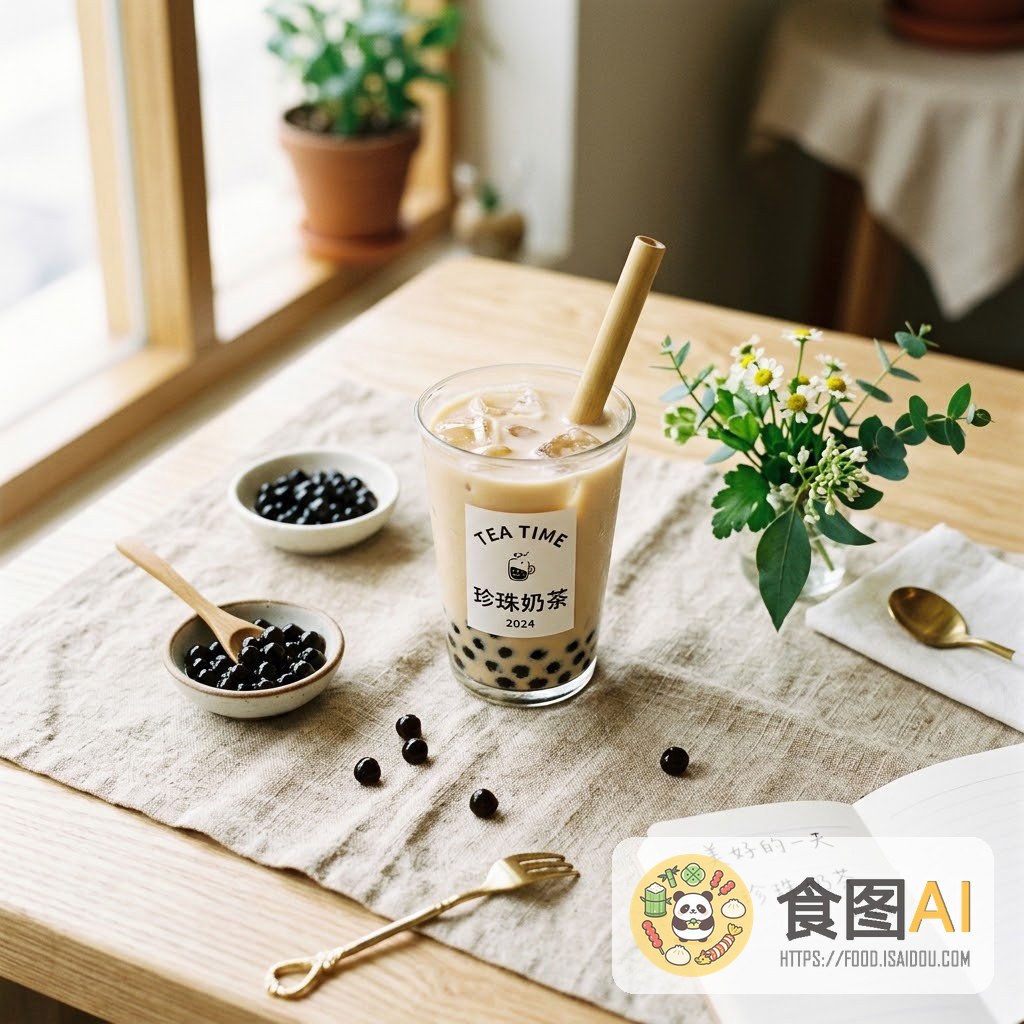 珍珠奶茶AI高清菜品图 - 社交风